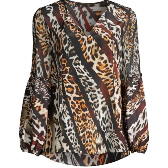 KOBI HALPERIN BLOUSE SILK FALLON MIX LEOPARD-PRINT SZ S EMBELLISHED AESTHETIC - Picture 4 of 16